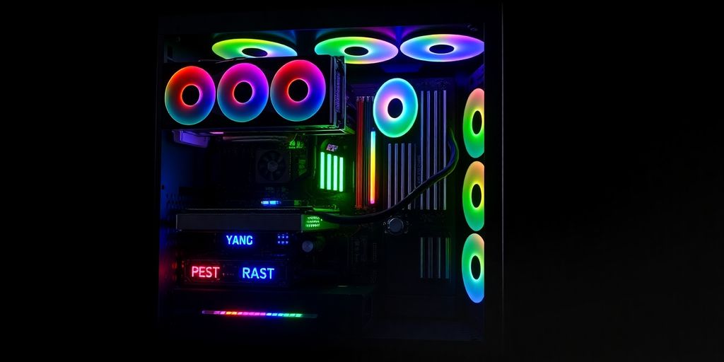 High-performance gaming computer with RGB lighting and components.